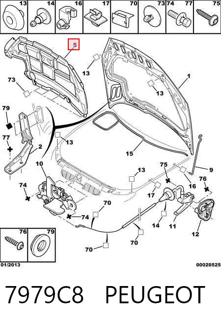  Isolamento de ruído da capota Peugeot 206 SW carrinha (2E, K) (2002 - 2006) SW