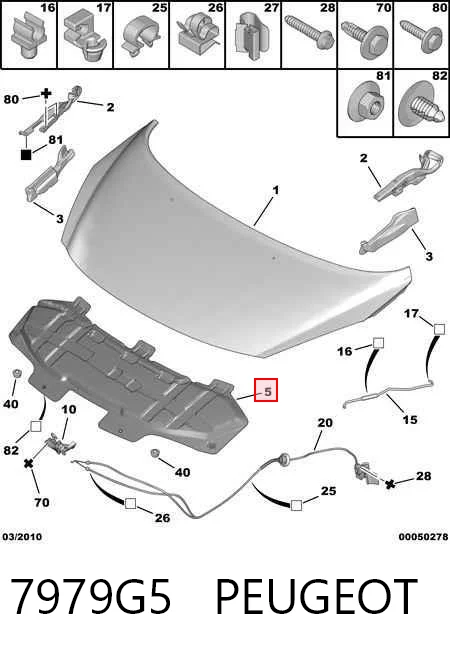 Isolamento de ruído da capota Peugeot 207 WA, WC ao melhor preço