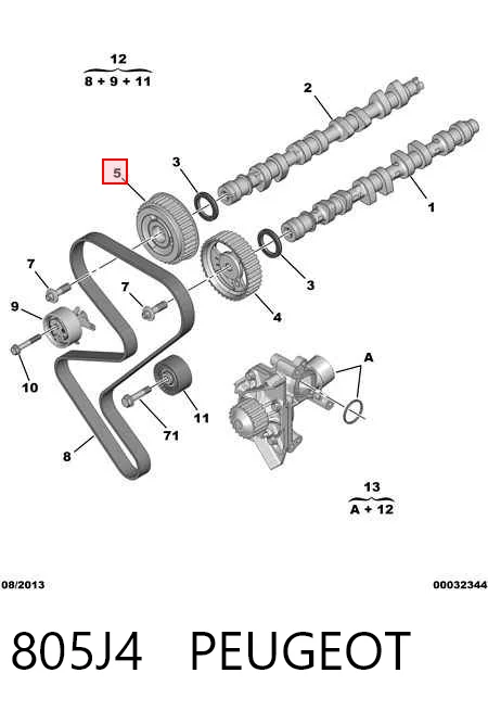 805J4 Peugeot/Citroen Engrenagem de cadeia de roda dentada da árvore distribuidora de escape de motor