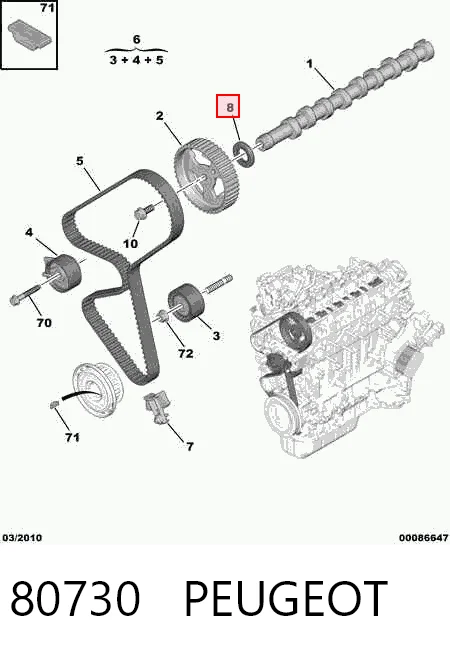 80730 Peugeot/Citroen Vedação da árvore distribuidora de motor