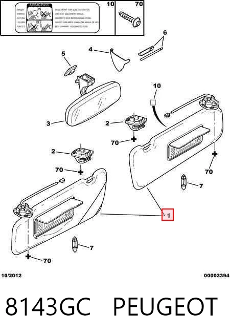 Pala contra o sol Peugeot 307  3A, 3C ao melhor preço