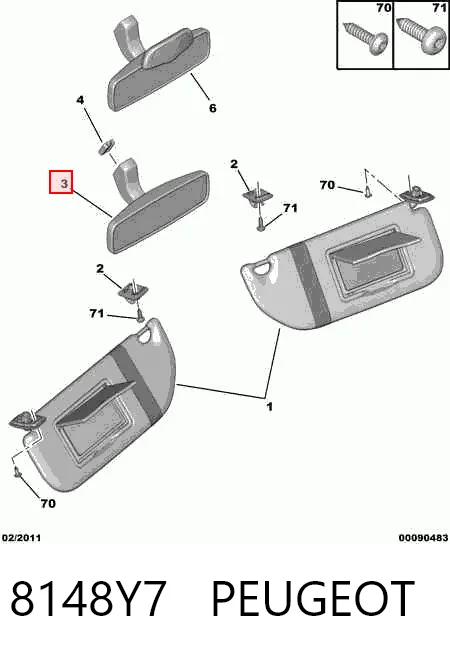 8148Y7 Peugeot/Citroen Espelho de salão interno