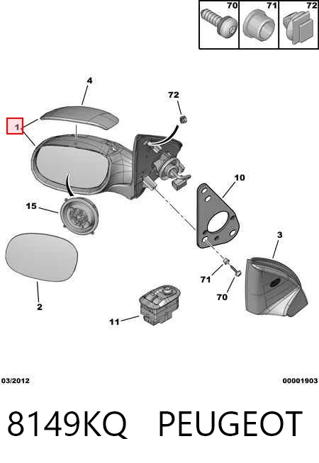 Espelho de retrovisão esquerdo Peugeot 206 + 2L, 2M