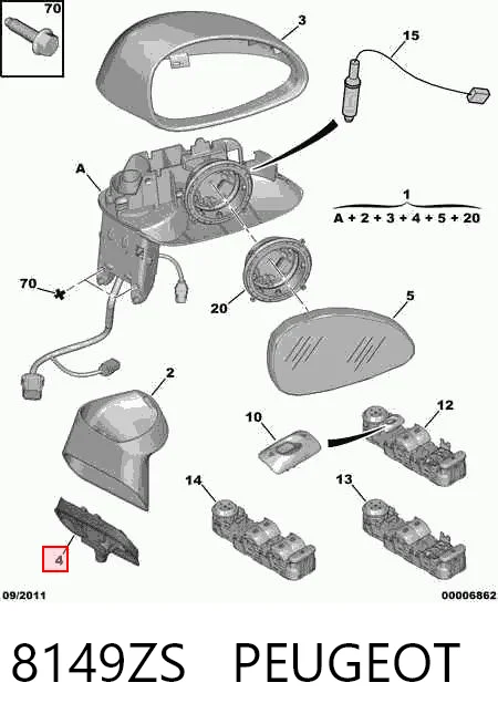 Espelho de retrovisão esquerdo para Citroen C4 LC