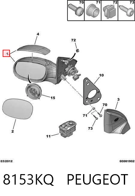  Espelho de retrovisão esquerdo Peugeot 206 + hatchback (2L, 2M) (2009 - 2013) +