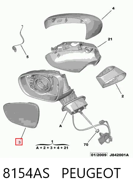 Espelho de retrovisão esquerdo Citroen C3 Picasso SH