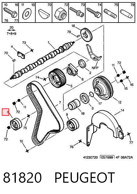 81820 Peugeot/Citroen Rolo de reguladora de tensão da correia do mecanismo de distribuição de gás