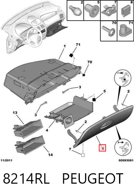 Tampa da caixa para luvas (porta-luvas) para Peugeot 206 2A/C