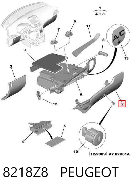 Tampa da caixa para luvas (porta-luvas) Peugeot 207  WA, WC ao melhor preço