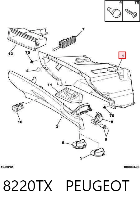 Caixa para porta-luvas (porta-luvas) Peugeot 307  3A, 3C ao melhor preço