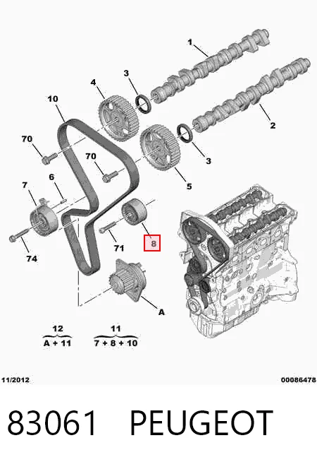 83061 Peugeot/Citroen Rolo parasita da correia do mecanismo de distribuição de gás