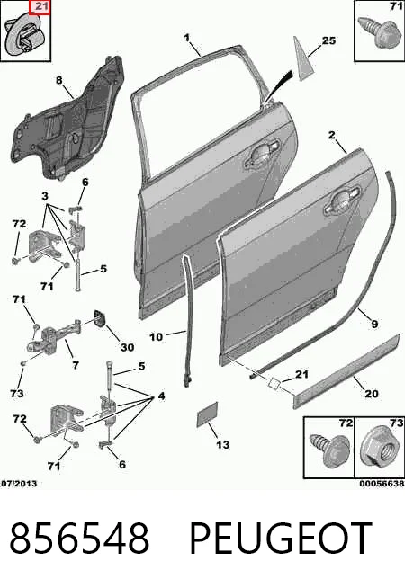 856548 Peugeot/Citroen Braçadeira (cápsula) de fixação de moldura da porta