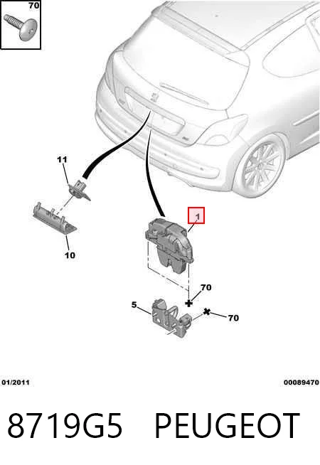8719G5 Peugeot/Citroen Fecho de tampa de porta-malas (de 3ª/5ª porta traseira)