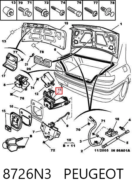 Fecho de tampa de porta-malas (de 3ª/5ª porta traseira) Peugeot 406  8B ao melhor preço