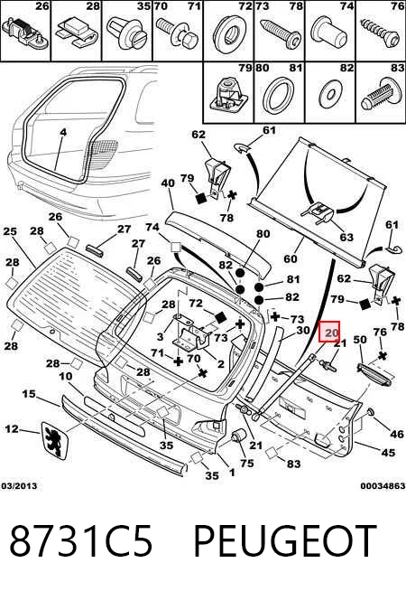Amortecedor de tampa de porta-malas (de 3ª/5ª porta traseira) para Peugeot 406 8E, F