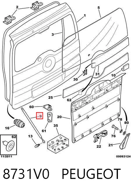 Amortecedor de tampa de porta-malas (de 3ª/5ª porta traseira) para Fiat Qubo 225