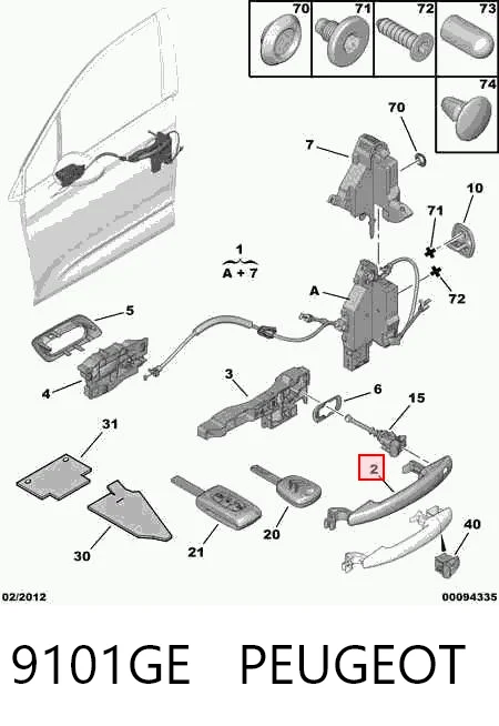 9101GE Peugeot/Citroen Maçaneta dianteira esquerda externa da porta