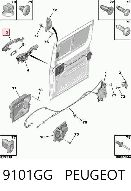 9101GG Peugeot/Citroen Maçaneta dianteira direita da porta externa