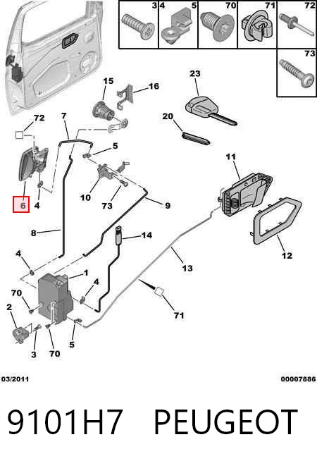 9101H7 Peugeot/Citroen Maçaneta dianteira direita da porta externa