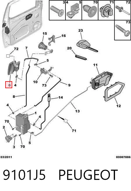 9101J5 Peugeot/Citroen Maçaneta dianteira direita da porta externa
