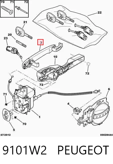 9101W2 Peugeot/Citroen Maçaneta externa da porta traseira