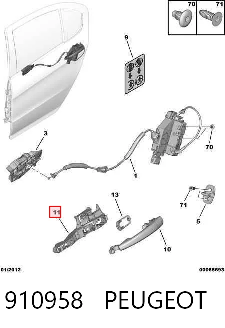 910958 Peugeot/Citroen Suporte de maçaneta externa da porta dianteira esquerda