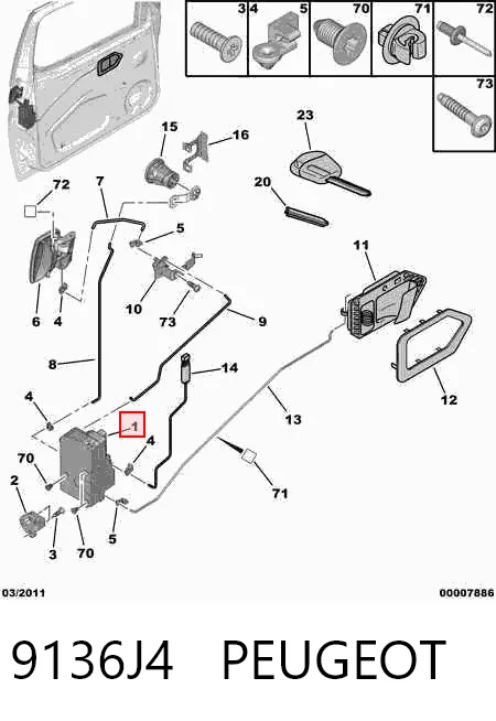9136J4 Peugeot/Citroen Fecho da porta dianteira direita