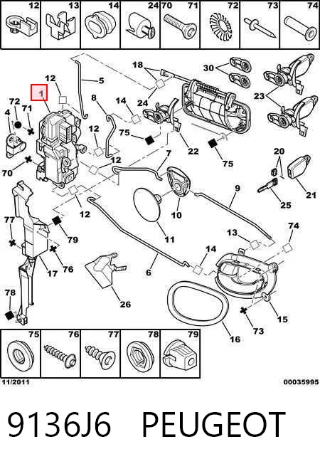 9136J6 Peugeot/Citroen Fecho da porta dianteira direita