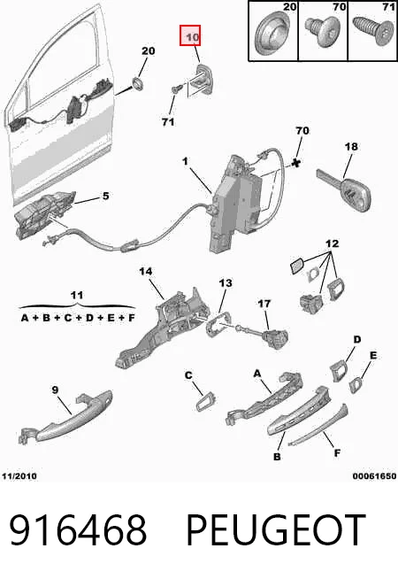 916468 Peugeot/Citroen Gozno de garra (parte complementar) de fecho da porta dianteira