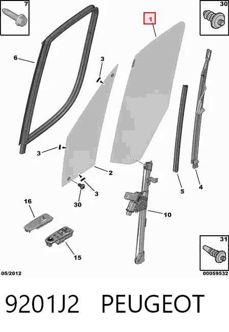1340434080 Fiat/Alfa/Lancia Vidro da porta dianteira esquerda