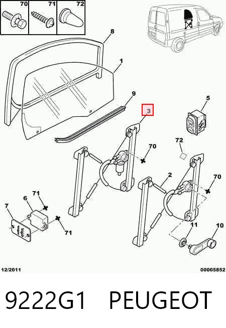 9222G1 Peugeot/Citroen Mecanismo de acionamento de vidro da porta dianteira direita