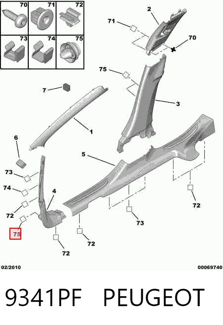 9341PF Peugeot/Citroen Cápsula (prendedor) de fixação de revestimento da porta