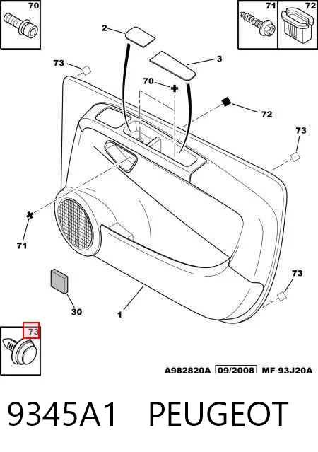9345A1 Peugeot/Citroen Cápsula (prendedor) de fixação de revestimento da porta
