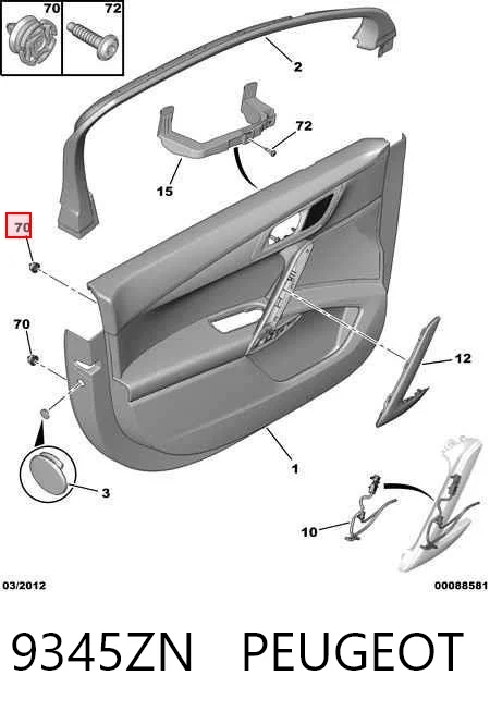 9345ZN Peugeot/Citroen Cápsula (prendedor) de fixação de revestimento da porta