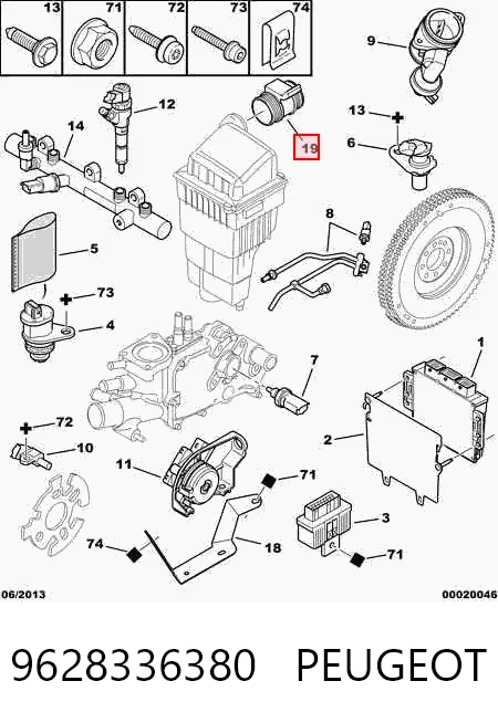9628336380 Peugeot/Citroen Sensor de fluxo (consumo) de ar, medidor de consumo M.A.F. - (Mass Airflow)