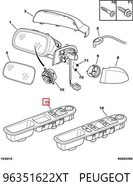 96351622XT Peugeot/Citroen Unidade de botões dianteira esquerda de controlo de elevador de vidro