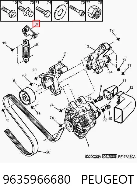Compre 9635966680 Fiat/Alfa/Lancia Reguladora de tensão da correia de transmissão