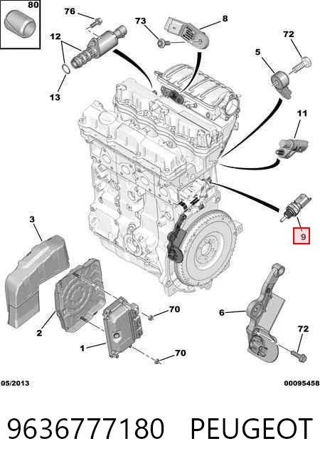 9636777180 Peugeot/Citroen Sensor de temperatura do fluido de esfriamento