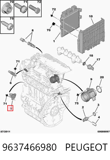 9637466980 Peugeot/Citroen Sensor de posição (de revoluções) de cambota