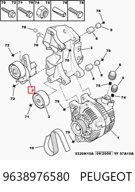 9638976580 Peugeot/Citroen Reguladora de tensão da correia de transmissão