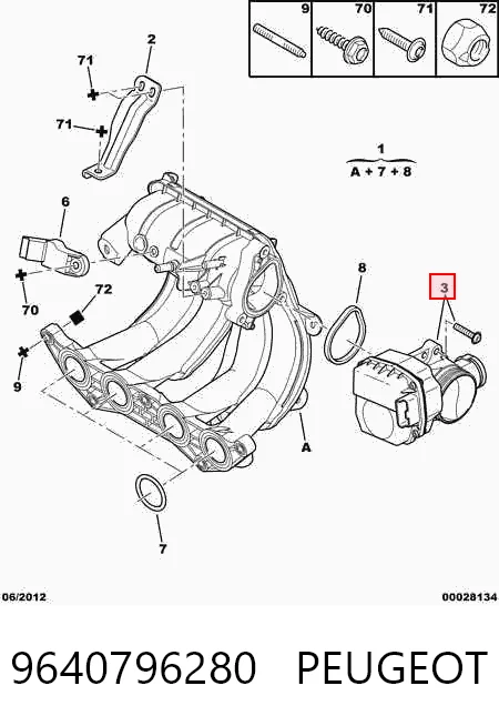 9640796280 Peugeot/Citroen Válvula de borboleta montada