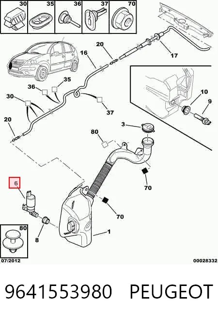 9641553980 Peugeot/Citroen Bomba de motor de fluido para lavador de vidro dianteiro
