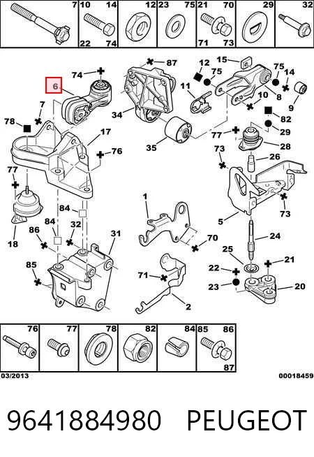 9641884980 Peugeot/Citroen Coxim (suporte) direito de motor