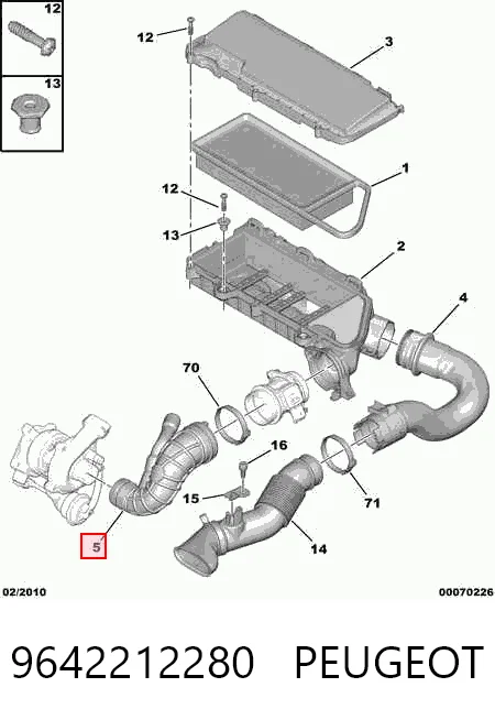 9642212280 Peugeot/Citroen Cano derivado de ar do medidor de consumo do ar