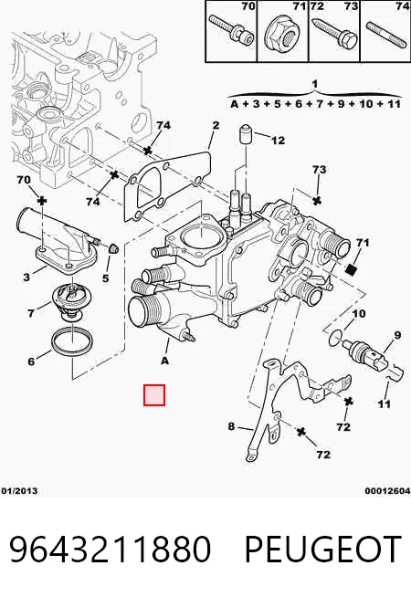 9643211880 Peugeot/Citroen Caixa do termostato