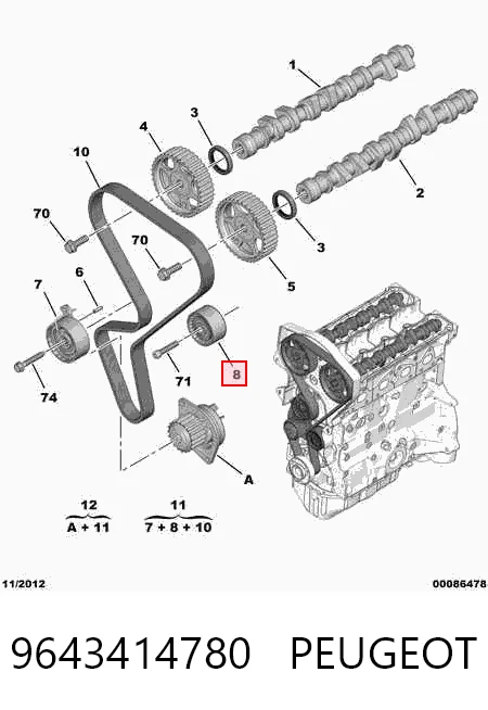 9643414780 Peugeot/Citroen Rolo parasita da correia do mecanismo de distribuição de gás