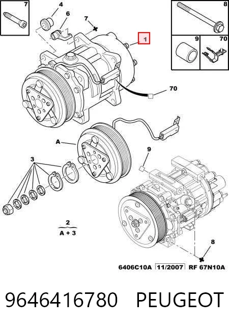 9646416780 Peugeot/Citroen Compressor de aparelho de ar condicionado