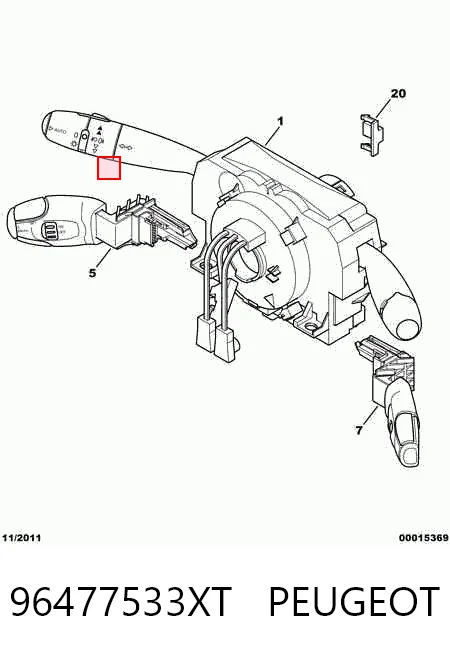 96477533XT Peugeot/Citroen Comutador instalado na coluna da direção, montado