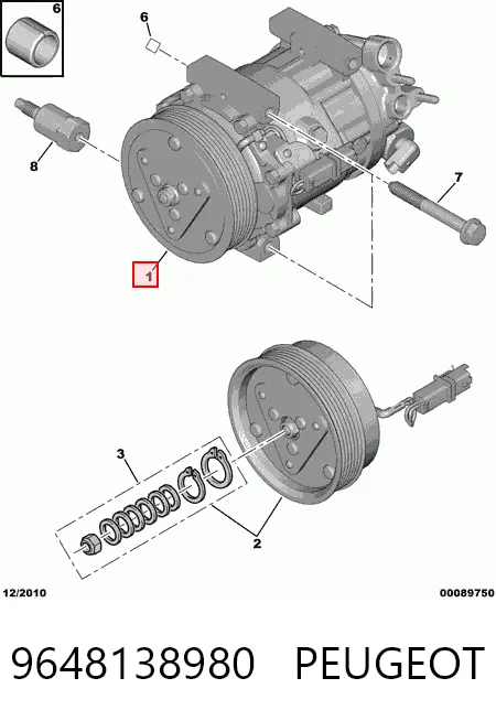 9648138980 Peugeot/Citroen Compressor de aparelho de ar condicionado