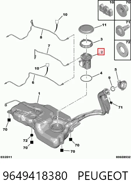 9649418380 Peugeot/Citroen Módulo de bomba de combustível com sensor do nível de combustível